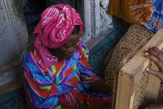 Jambiani Village Women at work and play - Palm leaf and makuti weaving, plus handmade kofia sewing